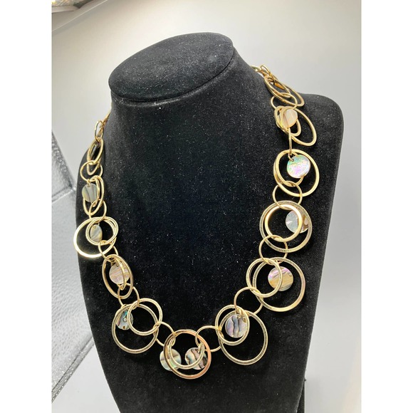 Lia Sophia Mother of Pearl Gold-Tone Circles Necklace! - Picture 5 of 8